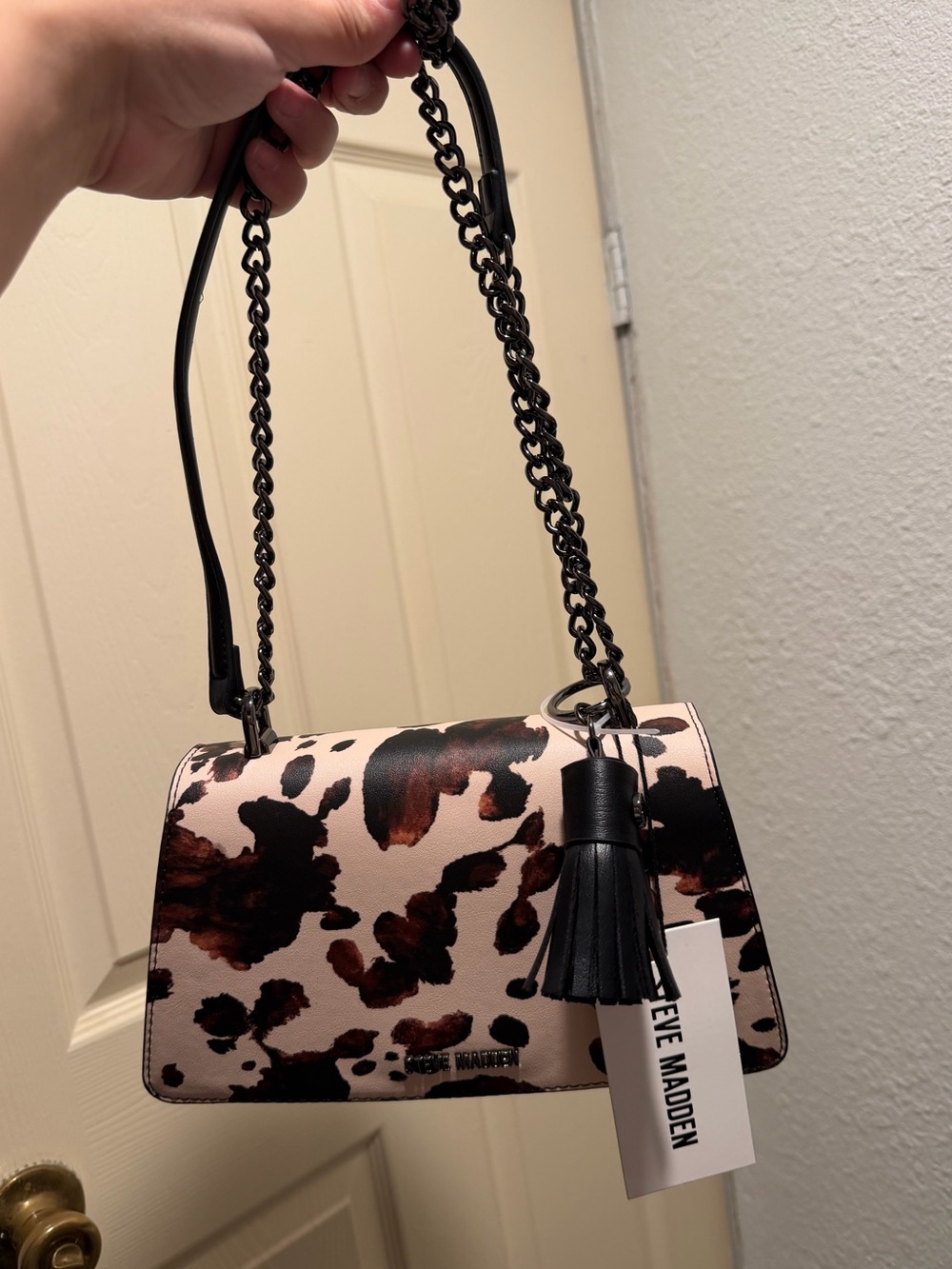 Steve Madden Pink and Black Leopard Crossbody with Tassel